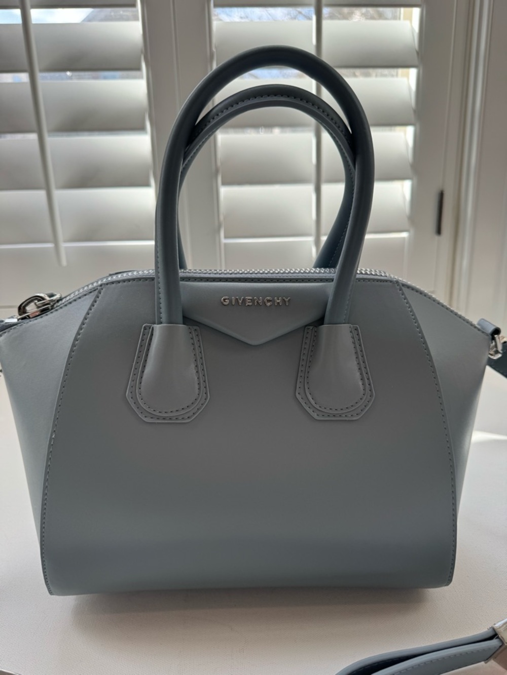 Brand new LUXE Small Antigona Satchel in Light Gray-Blue $500